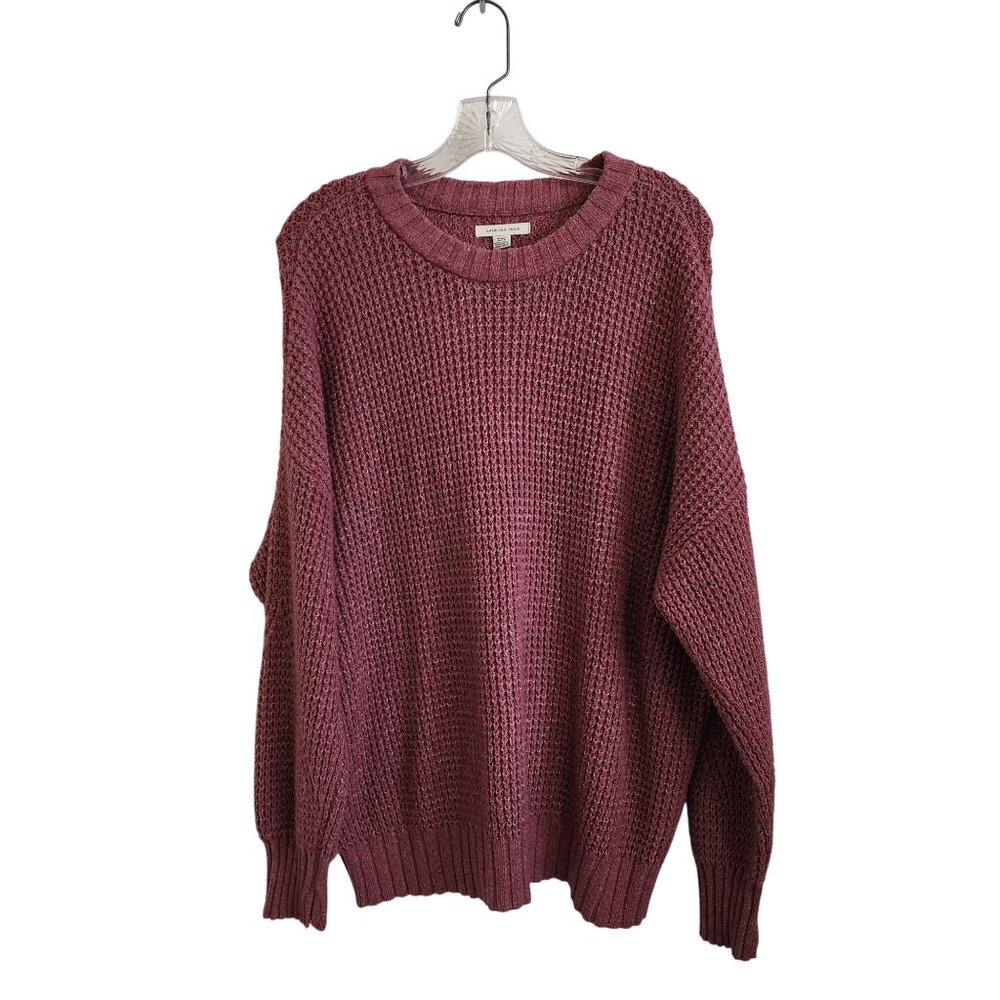 American Eagle Pink Waffle-Knit Sweater M Cozy Cotton Blend Long Sleeve